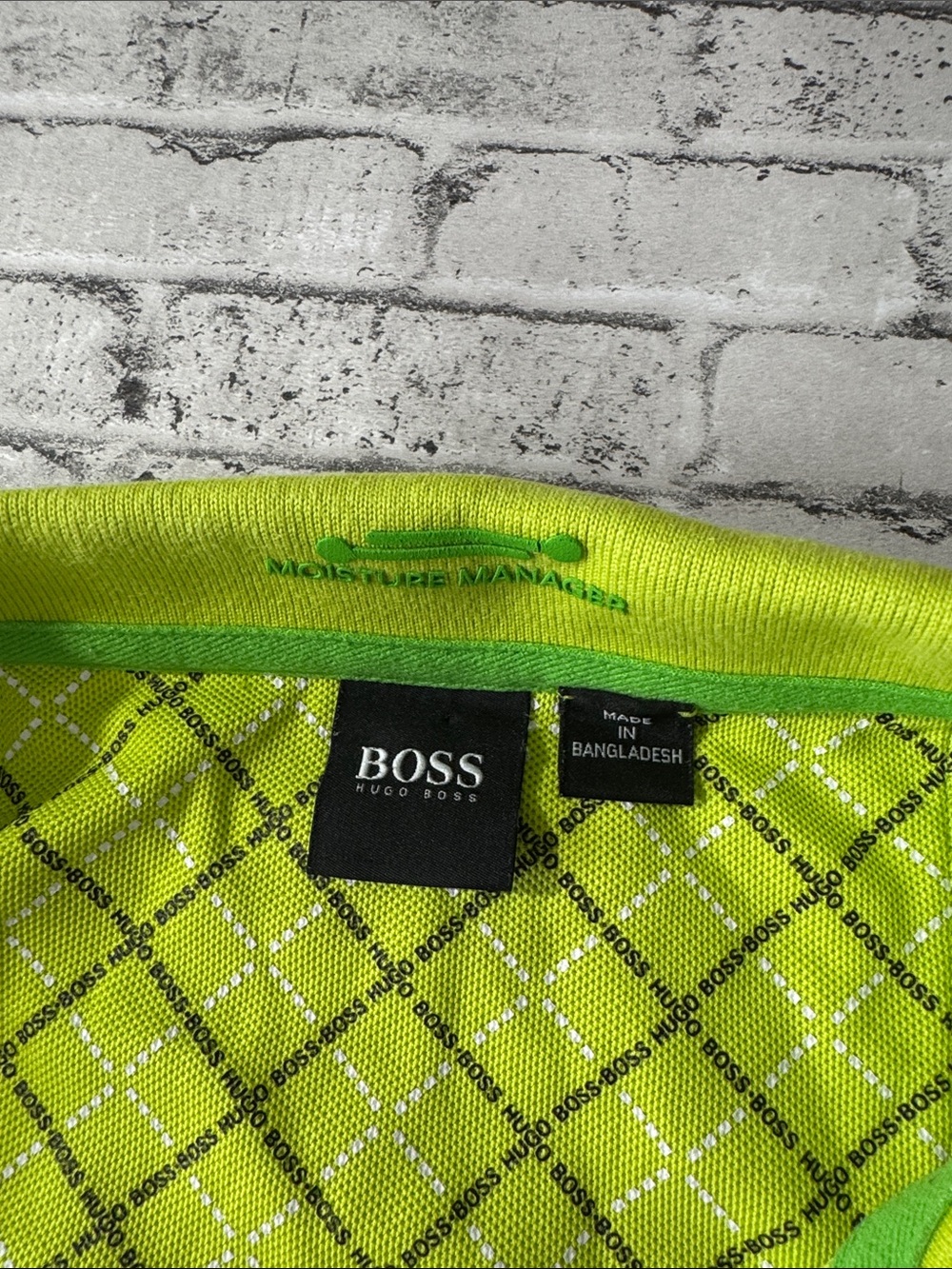 Hugo Boss mens L Large lime green mesh cotton blend golf polo shirt EUC - Picture 2 of 7